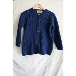 Super Soft Luxury Aran Sweater Market Flared Aran Cardigan in Inky Blue (M)